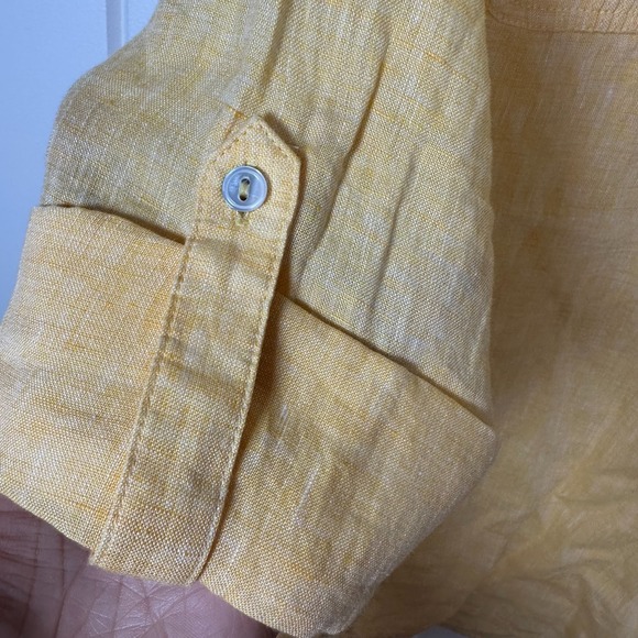 Talbots Popover Top Womens Sz S Yellow Roll Tab Sleeve Linen Beach Nautical NWT! - Picture 6 of 8